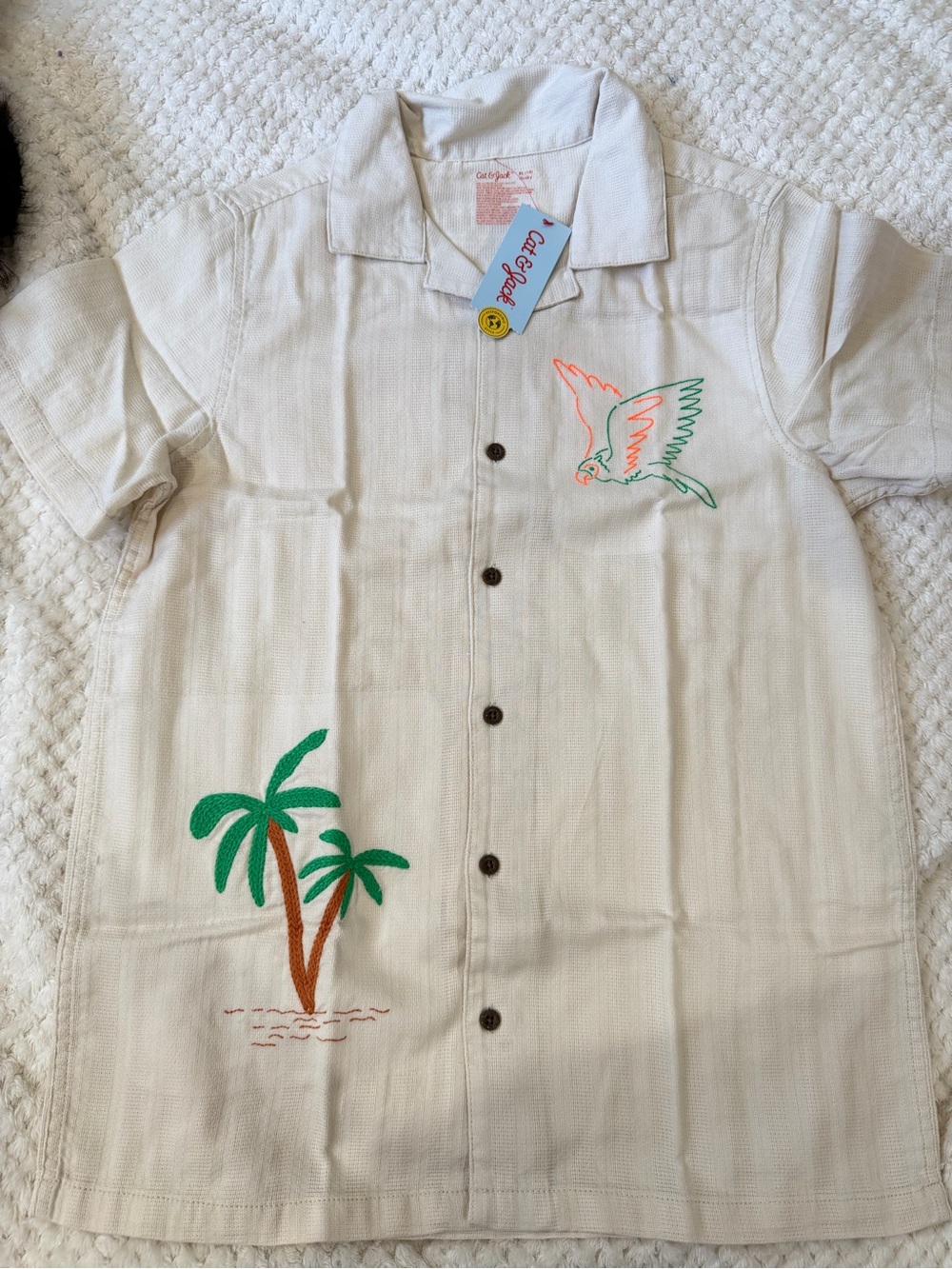 Cat & Jack Embroidered Palm & Parrot Short Sleeve Shirt - Cream